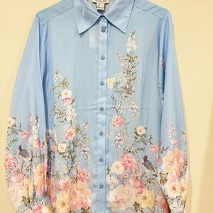 Rachel Zoe Blue Floral Button Down Shirt